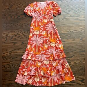 Zara Collection 100% Cotton Palm Tree Print Dress Size Small New Without Tags